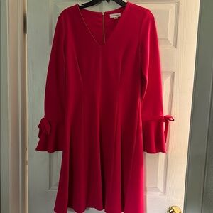 Calvin Klein Red A-Line Dress with Bell Sleeves